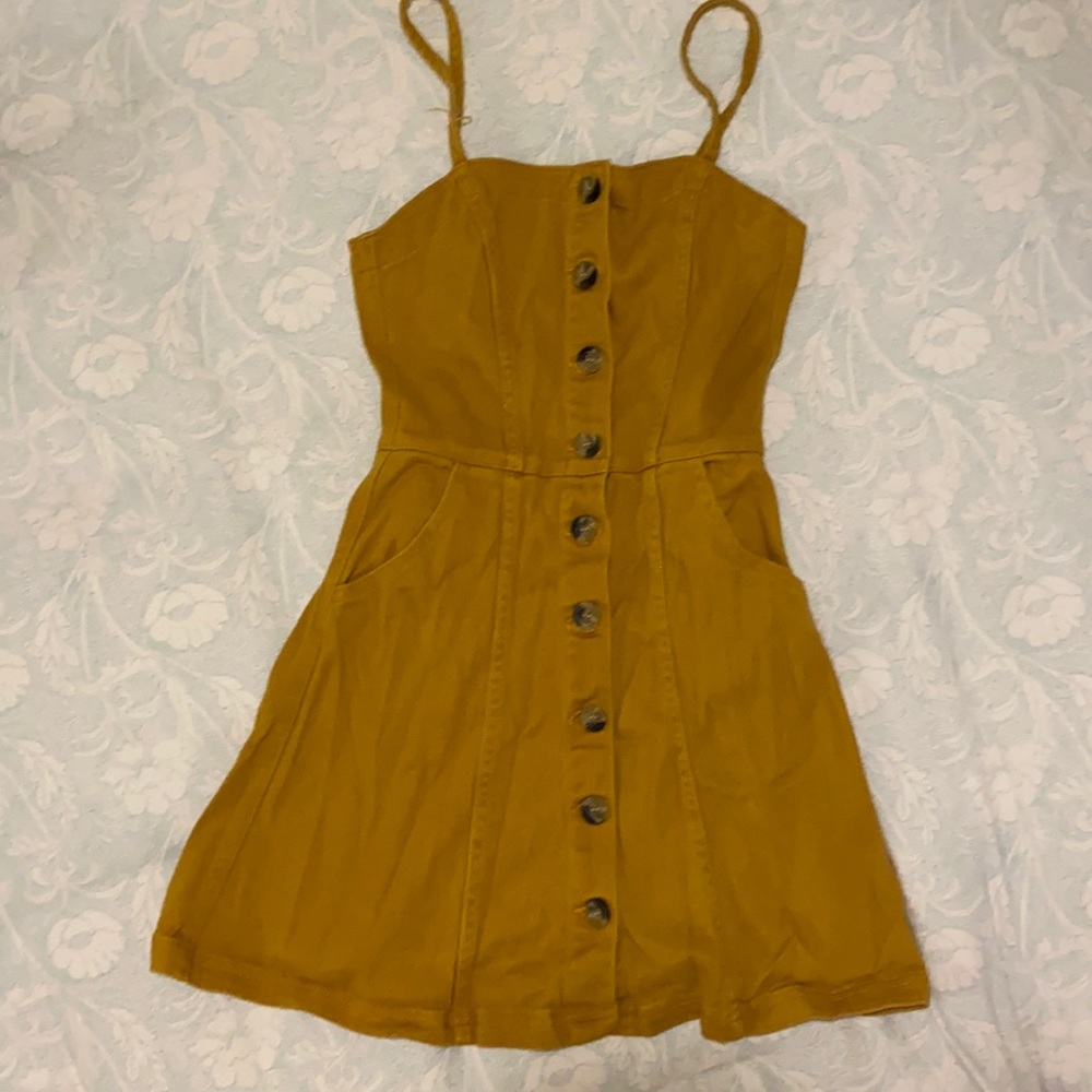 Mustard Yellow Button Up Dress w/ Pockets